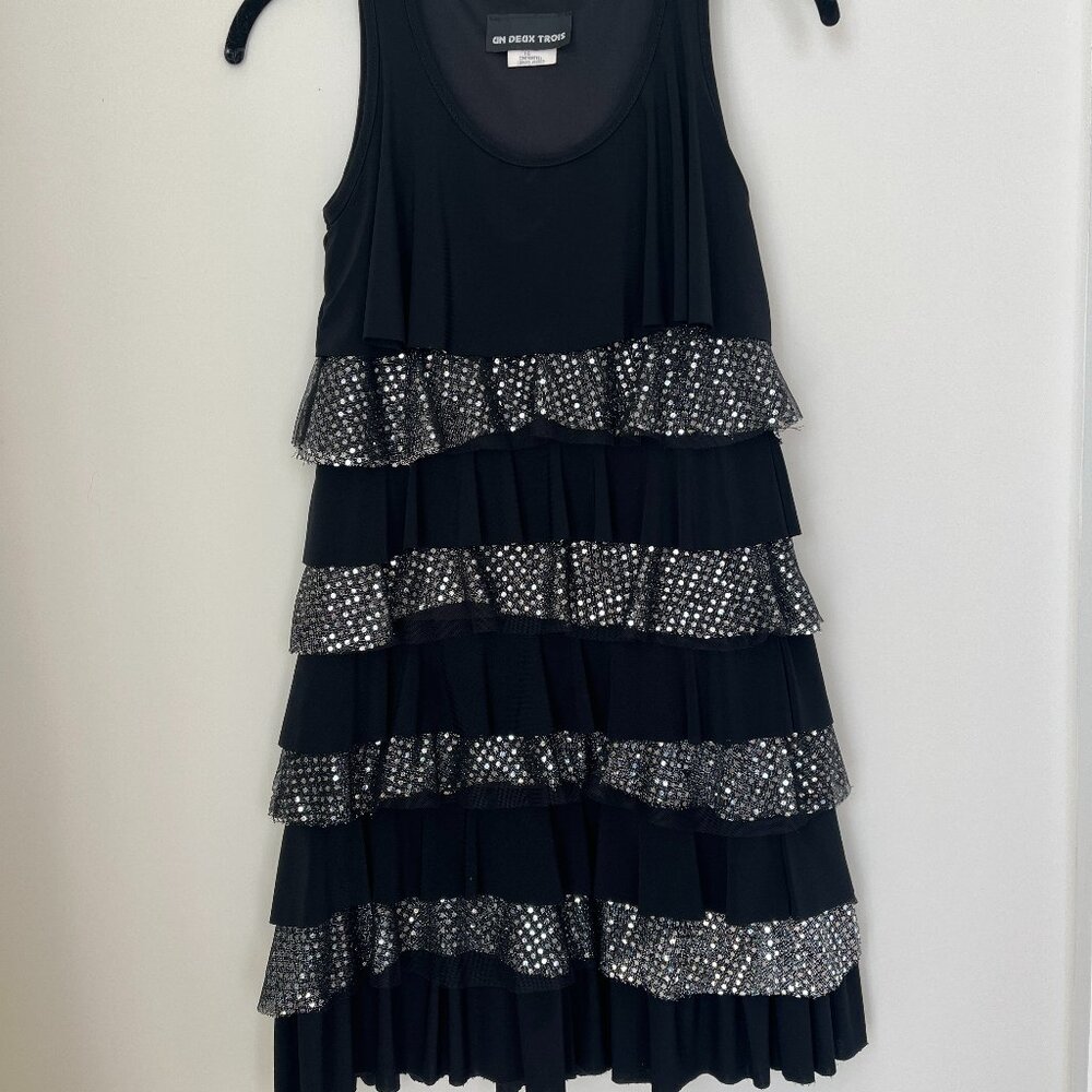 Un Deux Trois Girls Black Ruffle Sequin Party Dress Size 16